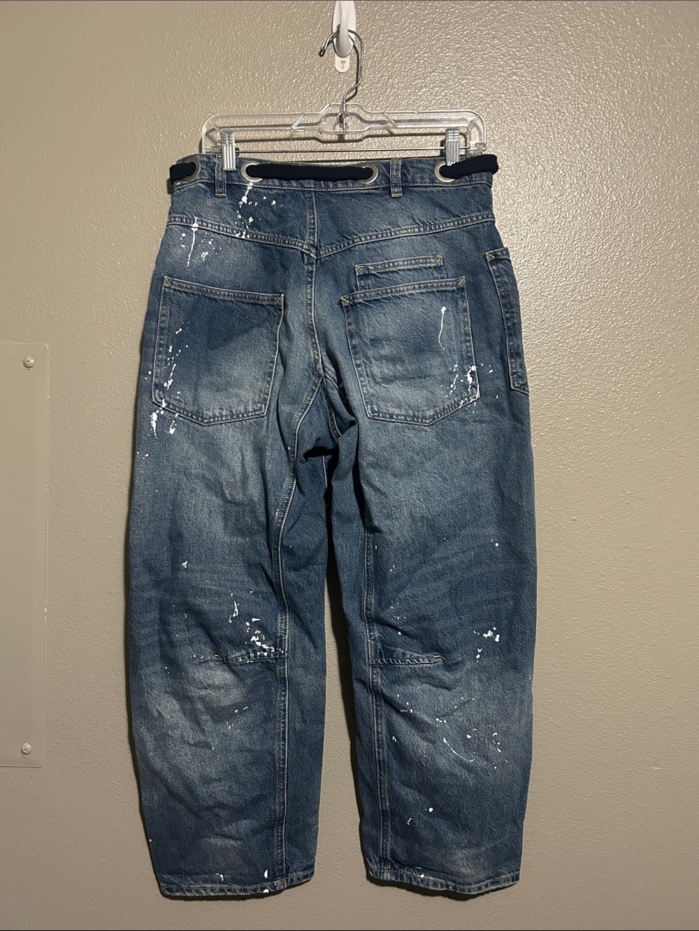 Free People We The Free Moxie Low Slung Pull On Barrel Jeans Timeless Blue 26 - Picture 10 of 14
